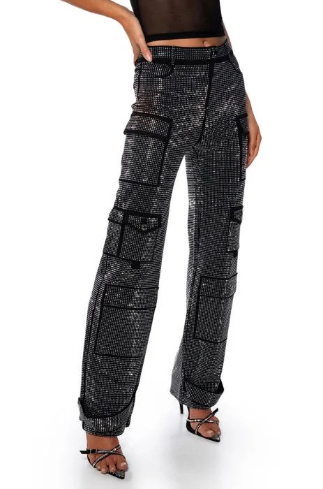 AMMO BONNE SOIREE RHINESTONE CARGO PANTS IN BLACK | AKIRA
