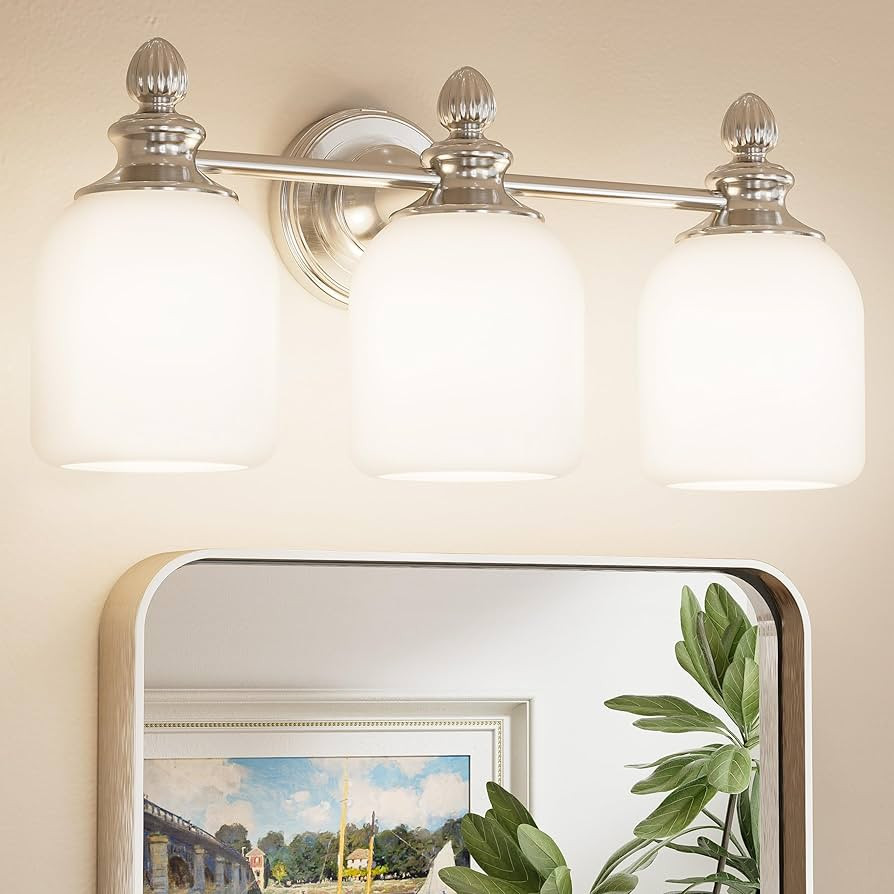 Keonjinn Brushed Nickel Bathroom Light Fixtures, 3-Light Vintage Vanity Lights for Mirror with Fr... | Amazon (US)