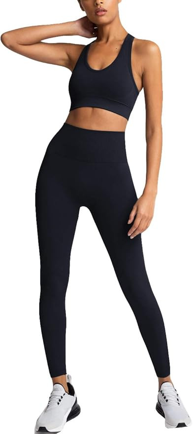 Amazon.com: HAODIAN Women's Yoga Outfits 2 Piece High Waisted Leggings with Sports Bra Gym Clothe... | Amazon (US)