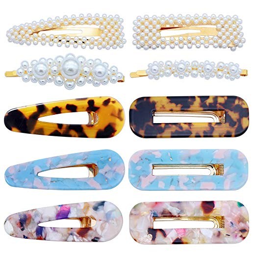 10 Pcs Hair Clips Pearl Hair Barrettes Fashion Geometric Acrylic Resin Alligator Hair Clips Hair ... | Amazon (US)