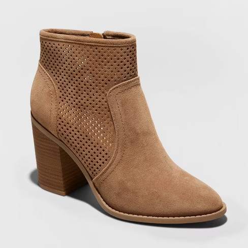 Women's Crissy Microsuede Laser Cut Heeled Bootie - Universal Thread™ | Target