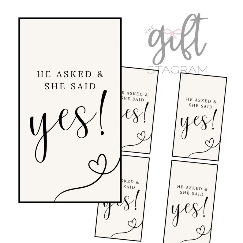 He Asked And She Said Yes Gift Tag | DIGITAL DOWNLOAD |  Engagement Gift Tag | Engagement Gift Id... | Etsy (Global)