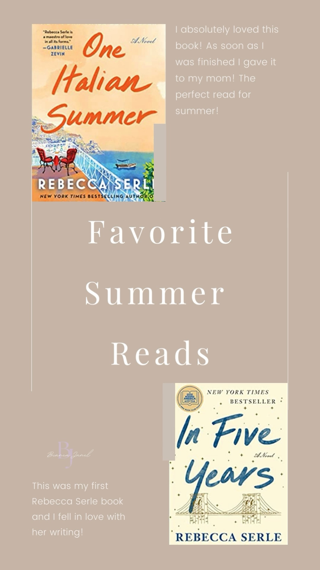 These are the books everyone needs on their Summer Reading List! 
#biancajanel #summerreadinglist #summerbooks #topbookrecommendations #bookrecommendations 

#LTKunder50 #LTKGiftGuide #LTKFind