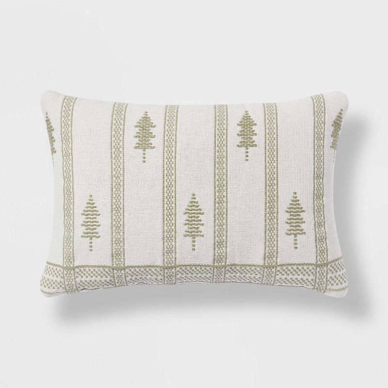 14&#34;x20&#34; Christmas Woven Tree Oblong Decorative Throw Pillow Cream/Green - Threshold&#8482... | Target