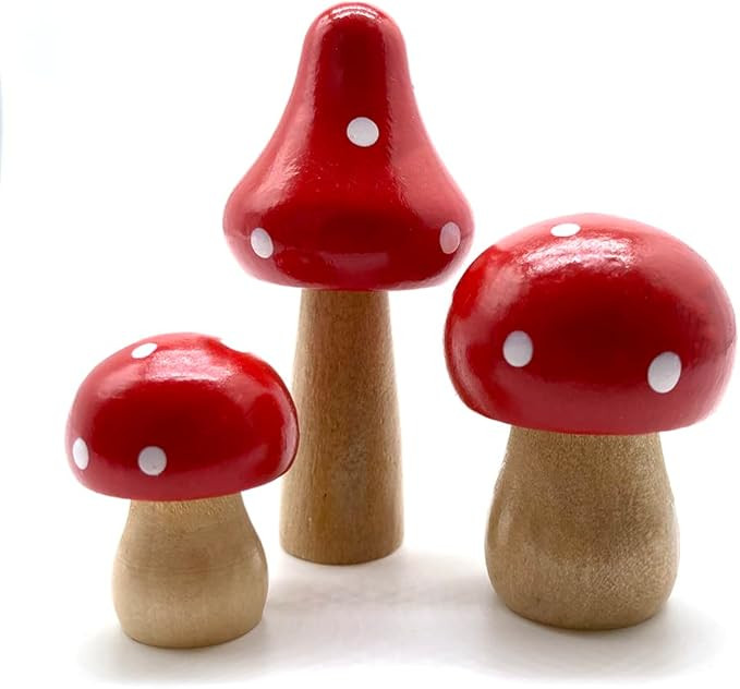 Aliotech 3Pcs Mini Mushrooms Miniature Figurines Wooden Mushrooms Fairy Garden Accessories for Mi... | Amazon (US)