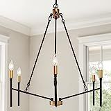 LALUZ Black and Gold Chandelier, 6-Light Mid-Century Modern Chandelier, 27“ Large Dining Room C... | Amazon (US)