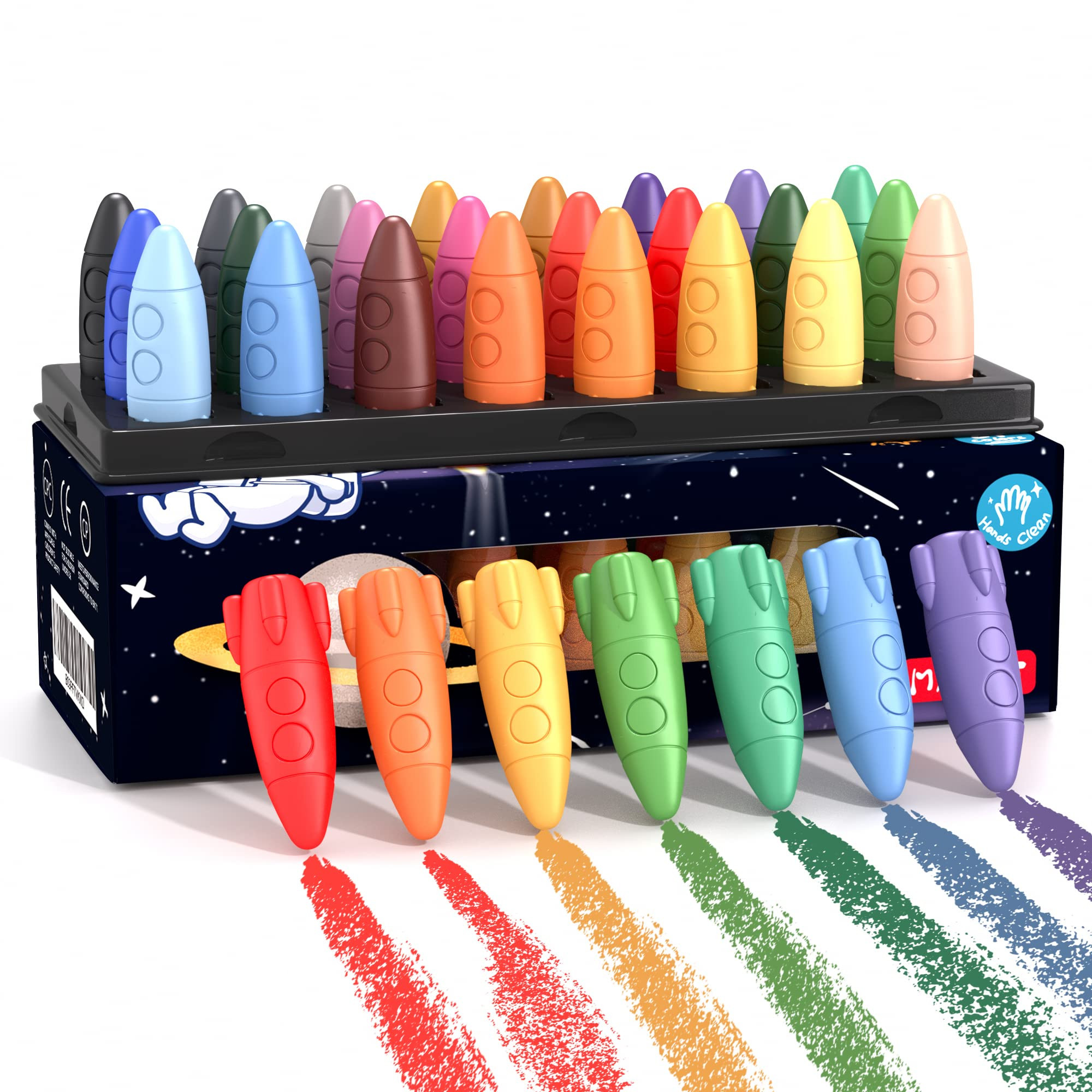 24 Colors Space Crayons for Toddlers Age 1-3, Non-toxic Mess Free Unbreakable Crayon Gifts, Easy ... | Amazon (US)