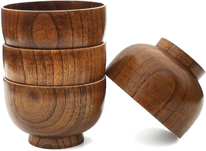 Cospring Handmade Wood Bowl, Mug, for Rice, Soup, Dip, Coffee, Tea, Decoration (4PCS Jujube Bowls... | Amazon (US)
