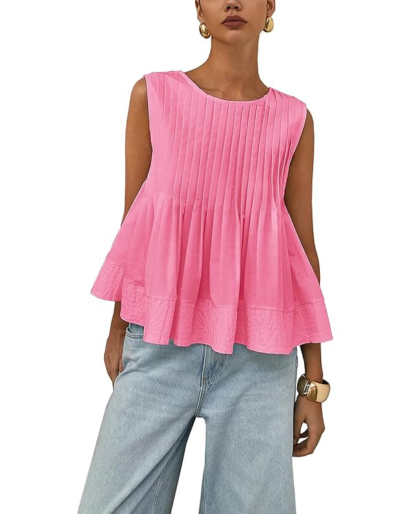 Lumister Womens Peplum Babydoll Tops Cute Pleated Sleeveless Ruffle Strap T Shirts Tank Summer To... | Amazon (US)
