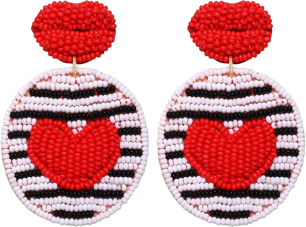 ELEARD Valentine's Day Earrings for Women Statement Beaded Heart Drop Earrings Valentine’s Day ... | Amazon (US)