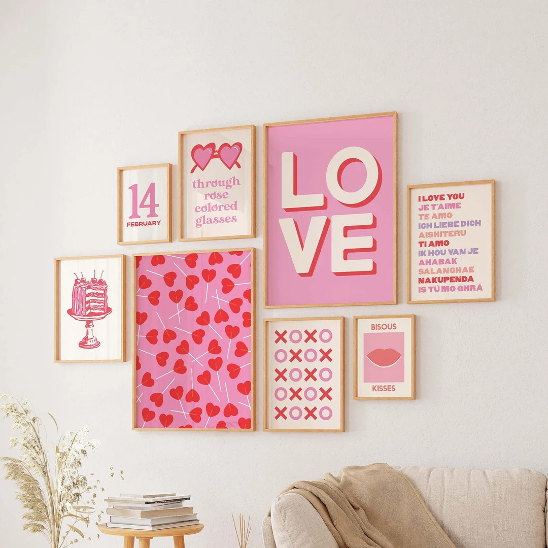 Valentine's Day Gallery Wall, Digital Art Download, 10 Printables, Cute Pink and Red Prints, Holi... | Etsy (US)