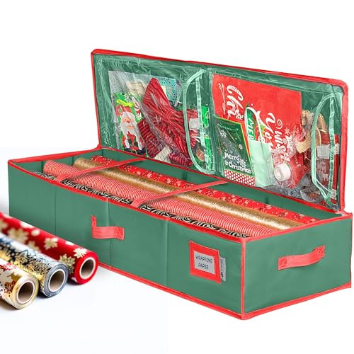 Premium Wrapping Paper Storage Container -Durable Material 600D tear-proof - Fits up to 27 Paper Rolls -Extra Pockets for Ribbons & Bows. Underbed Gift Wrap Organizer, Ideal for Holiday Christmas, etc | Amazon (US)