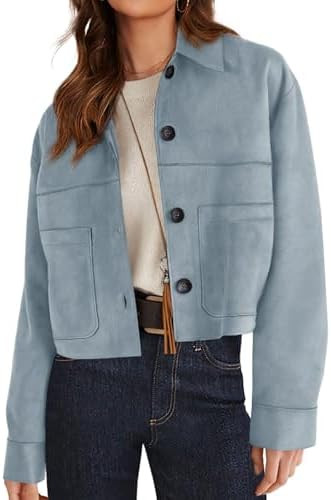 PRETTYGARDEN Women's Faux Suede Cropped Jacket Casual Lightweight Fall Fashion 2026 Winter Coats ... | Amazon (US)