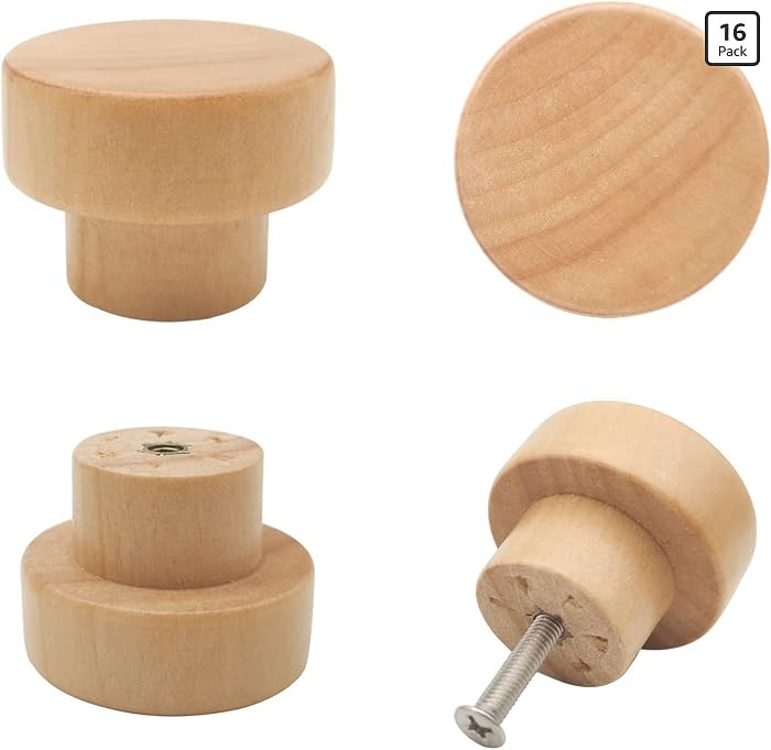 16PCS Wood Knobs Flat Top Round Cabinet Knobs Natural Wooden Dresser Drawer Pulls (Diameter: 35mm... | Amazon (US)