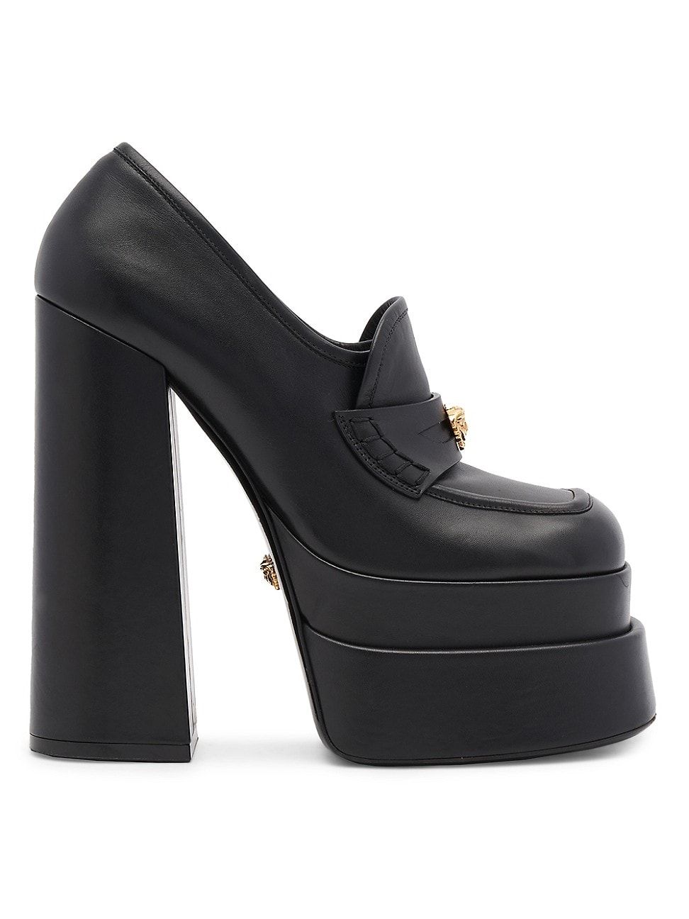 Versace Leather Platform Block Heel Loafers | Saks Fifth Avenue