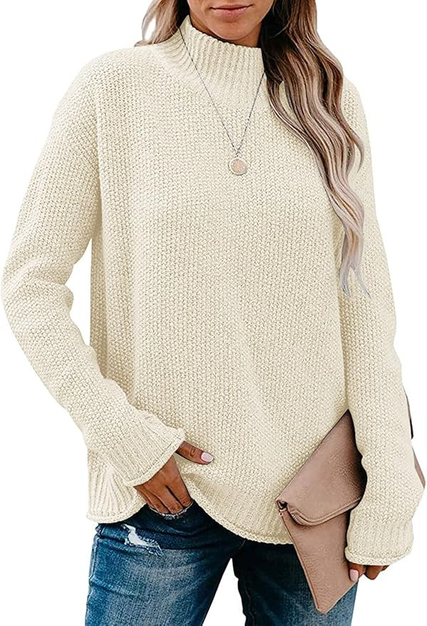 MEROKEETY Women's Long Sleeve Turtleneck Cozy Knit Sweater Casual Loose Pullover Jumper Tops | Amazon (US)
