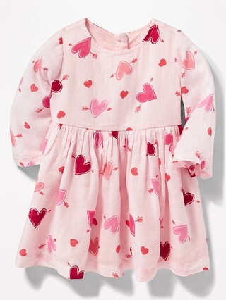Heart-Print Crepe Fit & Flare Dress for Baby | Old Navy US