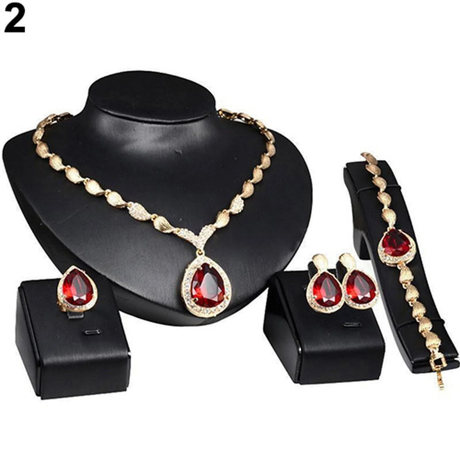 Ruanlalo Women Fashion Rhinestone Pendant Necklace Ring Bracelet Earrings Jewelry Set Red | Walmart (US)