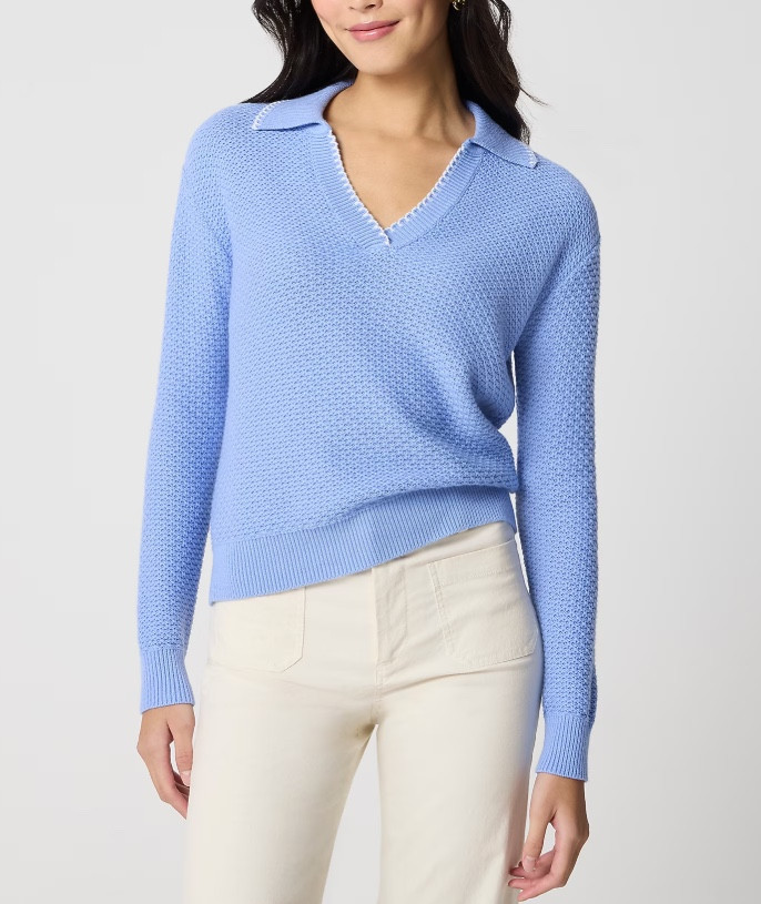 Light blue collared sweater
Polo sweater 
Spring transitional outfit 

#LTKSaleAlert #LTKSeasonal