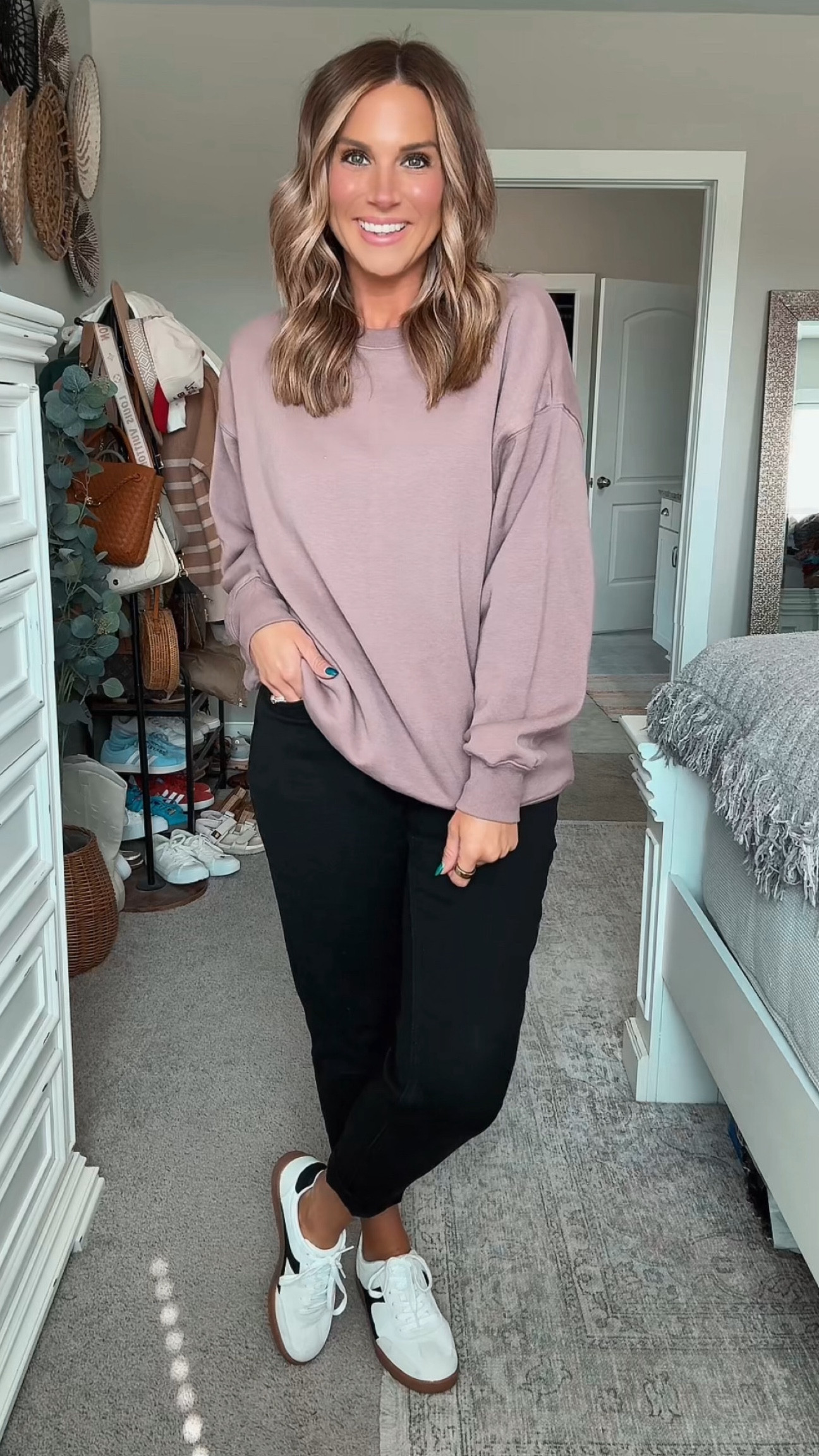 Comfy and cozy look from Walmart! I can see me wearing this stylish tan sweater year round - just look at the sleeves! Comes in tons of colors too! And these black cropped jeans are a capsule wardrobe staple. Paired with black + white 2 toned sneakers.

#LTKFindsUnder50 #LTKSeasonal #LTKMidsize