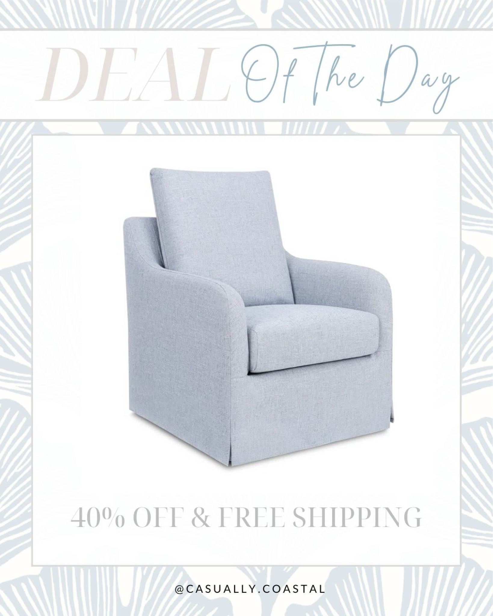 This gorgeous linen swivel glider is more than 40% off right now and ships free! I just love the beautiful chambray color, and it also is offered in a neutral ivory color as well! Slipcover is also removable, so it would be great in a nursery or living room!
-
coastal home decor, coastal style, living room furniture, nursery furniture, glider, swivel chair, blue accent chair, coastal furniture, beach house furniture, wayfair chairs, wayfair furniture, guest bedroom chair, linen chairs, linen glider, living room chairs, sitting room chairs, conversation room furniture, chairs on sale 

#LTKHome #LTKSaleAlert