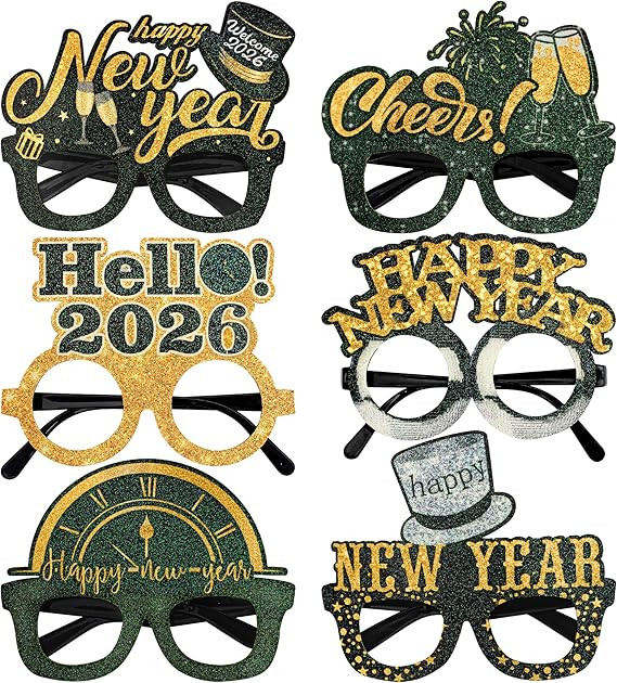 KatchOn, New Years Glasses 2026 - Pack of 6 | Plastic Gold and Black Glasses 2026 for Happy New Y... | Amazon (US)