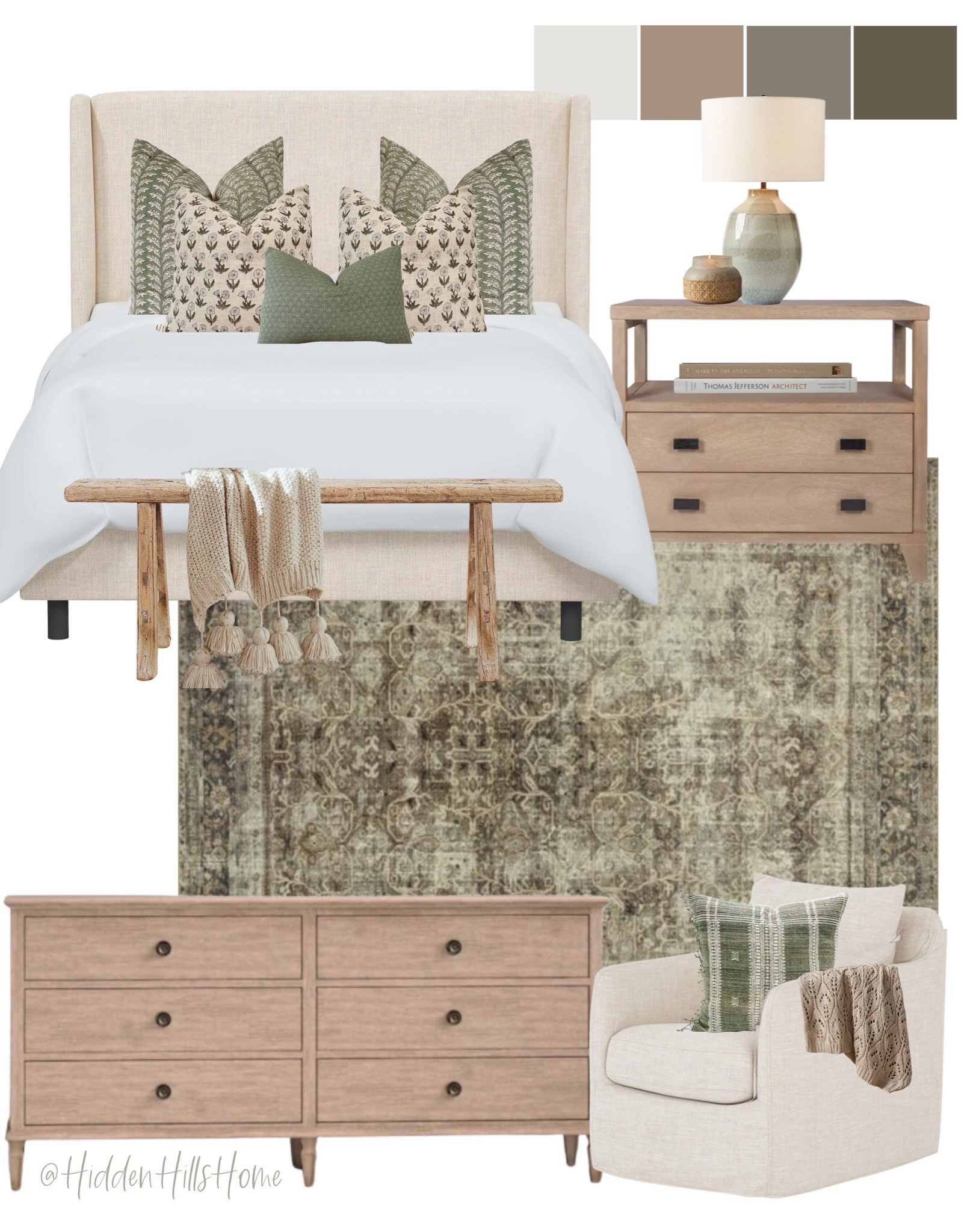 Bedroom decor, master bedroom, primary bedroom mood board, Tilly upholstered bed, green and cream rug #bedroom



#LTKSaleAlert #LTKSeasonal #LTKHome