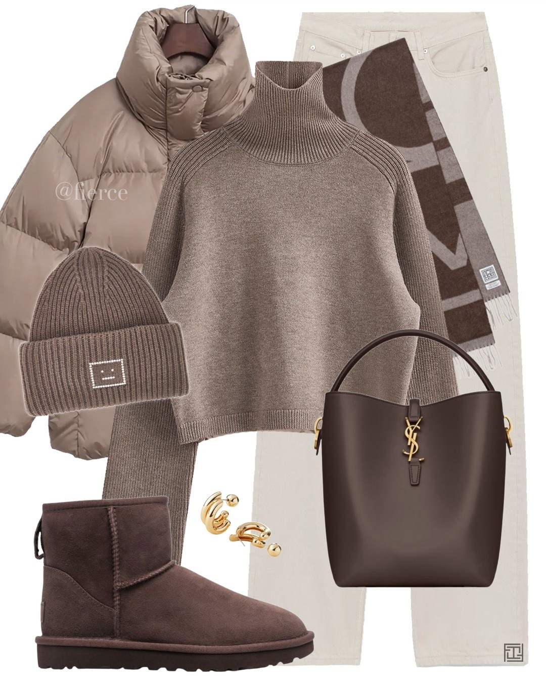 Puffer jacket cream jeans brown Ugg boots taupe beige turtleneck jumper casual weekend comfy warm outfit cold weather look 

#LTKuk #LTKwinter #LTKeurope
