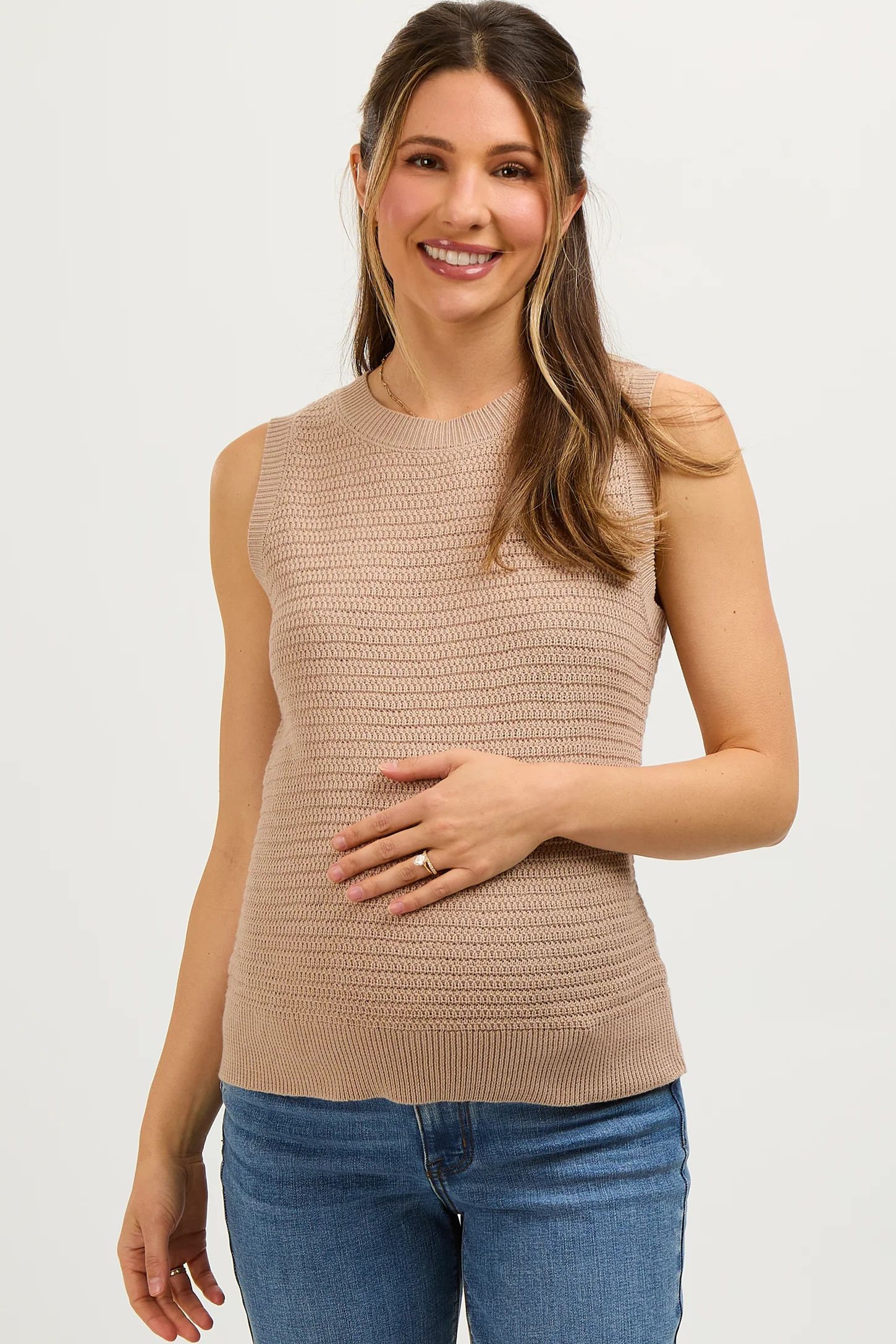 Taupe Knit Sleeveless Maternity Top | PinkBlush Maternity