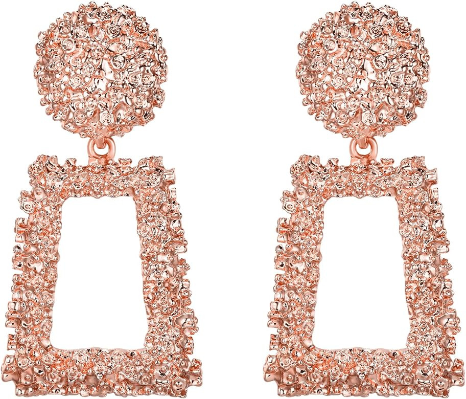 EVER FAITH Metal Statement Rectangle Geometric Earrings, Large Square Drop Dangle Earrings for Wo... | Amazon (UK)