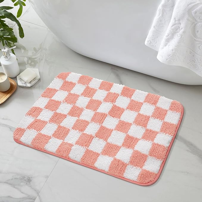 Uphome Pink Bathroom Rugs, Soft Microfiber Small Checkered Bath Mat, Absorbent Machine Washable B... | Amazon (US)