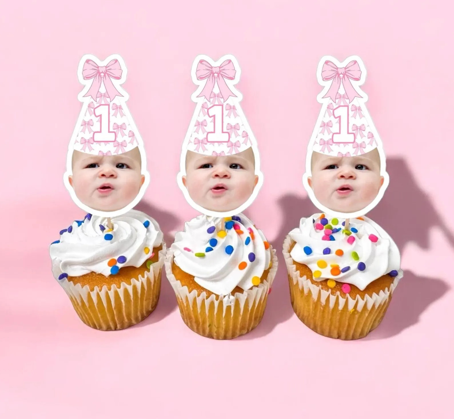 Cupcake Toppers | First Birthday | Girls Wanna Have Fun | Pink Bows | Pink Girl Birthday | First ... | Etsy (US)