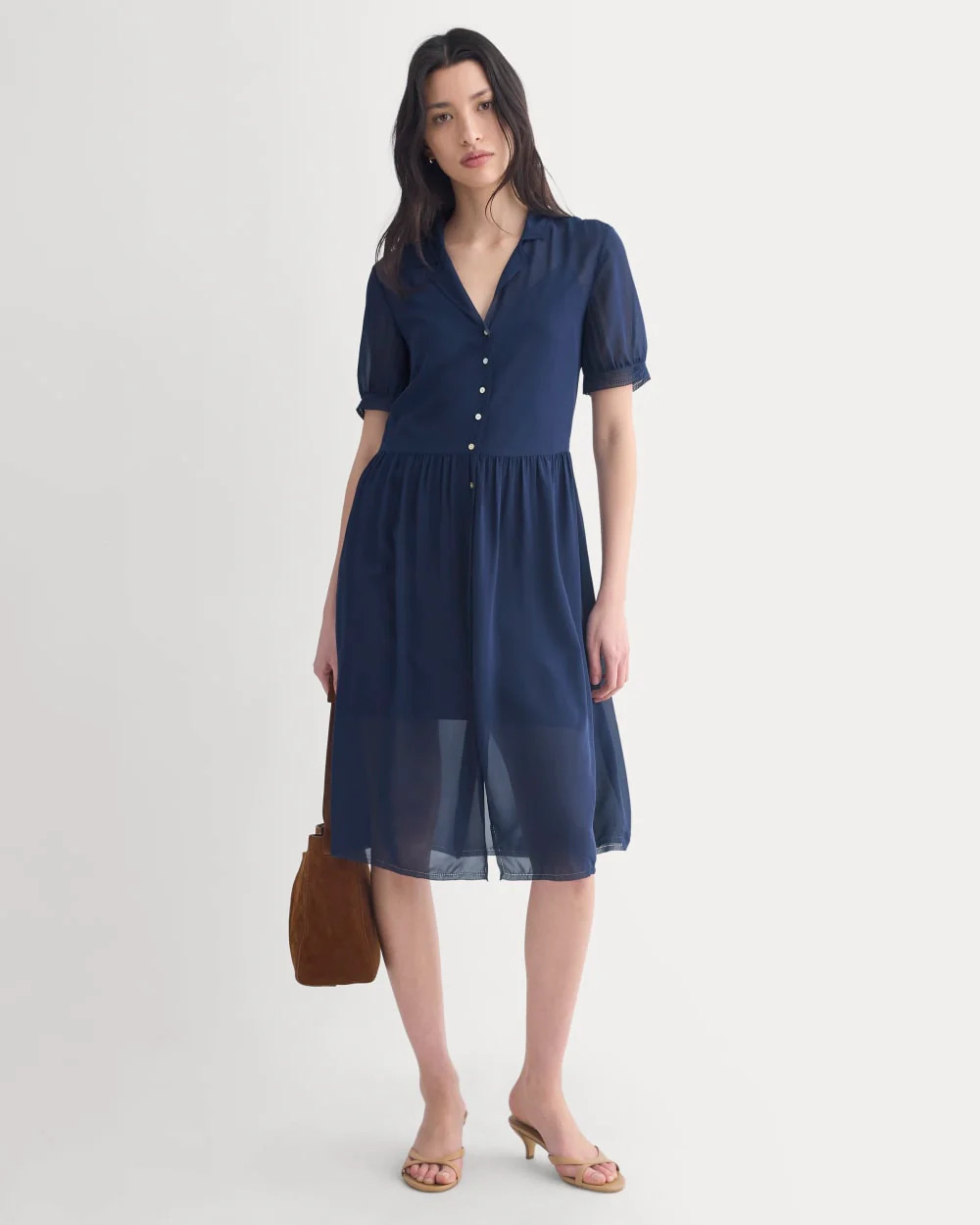 Notch Collar Shirtdress in Silk Georgette | Navy | Everlane