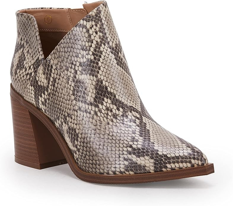 Womens Cutout Pointed Toe Ankle Boots Block Stacked Chunky Heel Side Zipper Booties | Amazon (US)