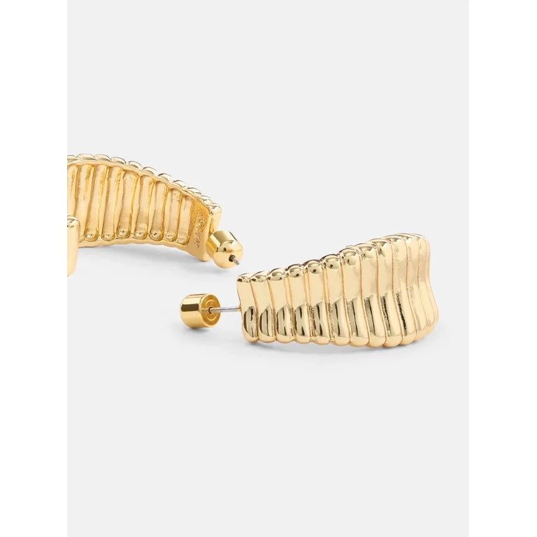 Free Assembly Women's Ribbed Goldtone J Hoop Earrings | Walmart (US)