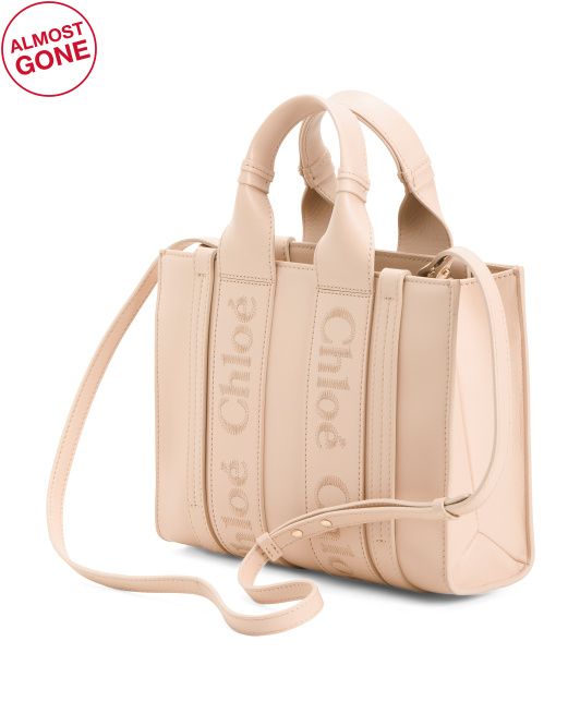 Made In Italy Woody Small Leather Shopper Logo Tote | TJ Maxx