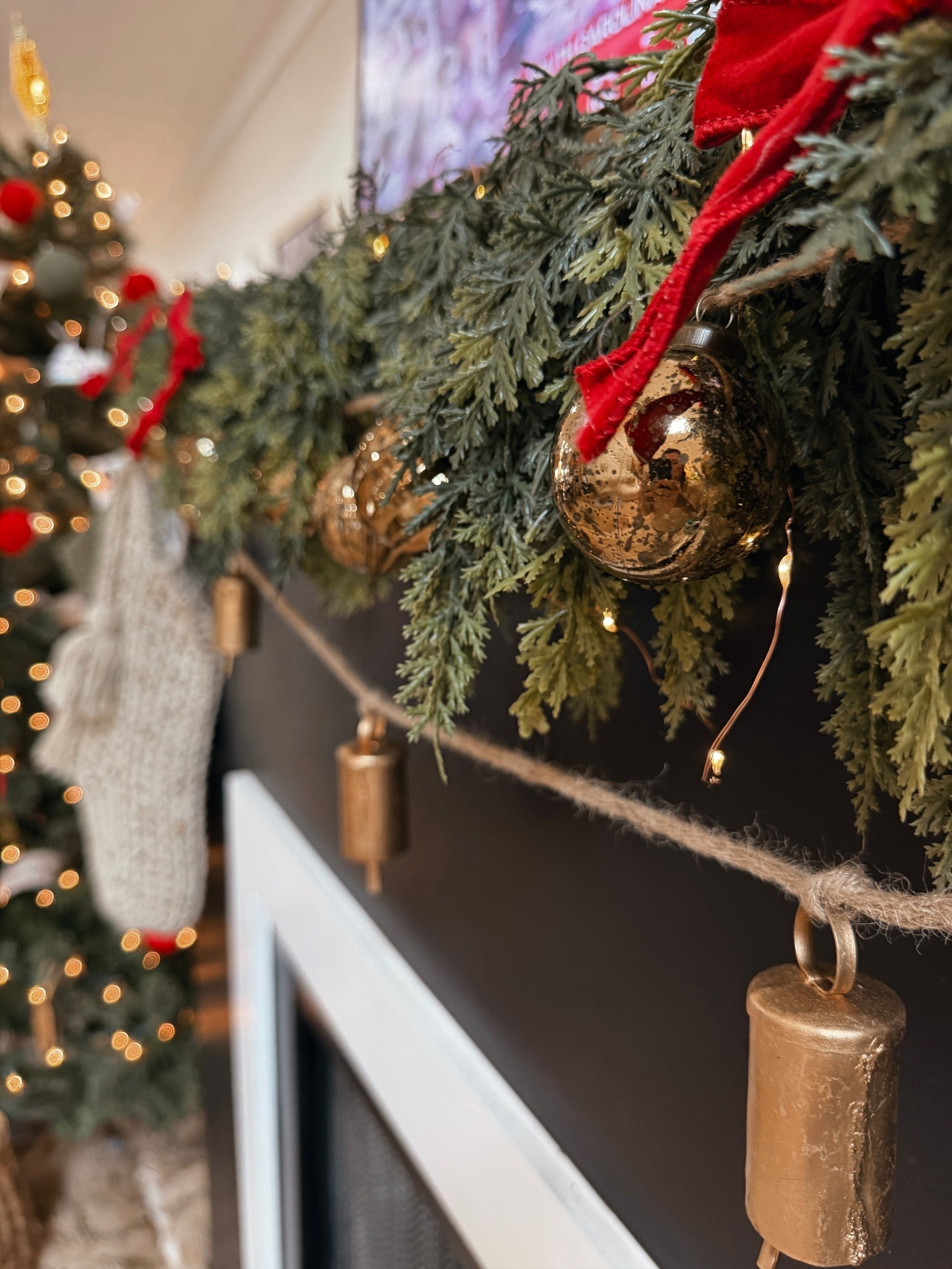 Obsessed with my ornament garland from Walmart! 

My bells are from hobby lobby but I linked similar options on Amazon. 

#christmasdecor #christmasmantle #mantledecor #christmas #homedecor 

#LTKHoliday #LTKFindsUnder50 #LTKHome