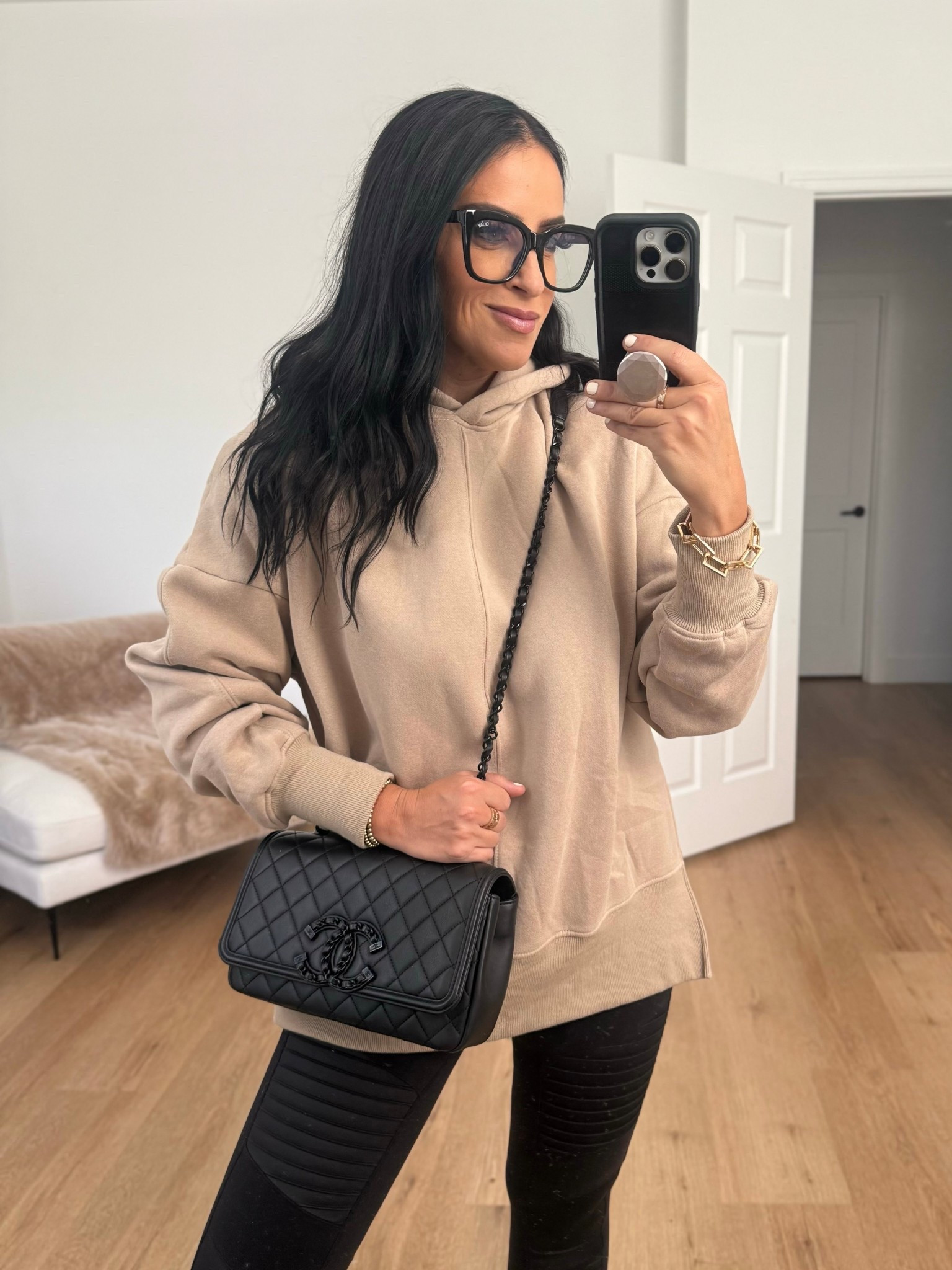 Women Hoodies Oversized Fleece wearing size medium under $30. Alo moto leggings. 