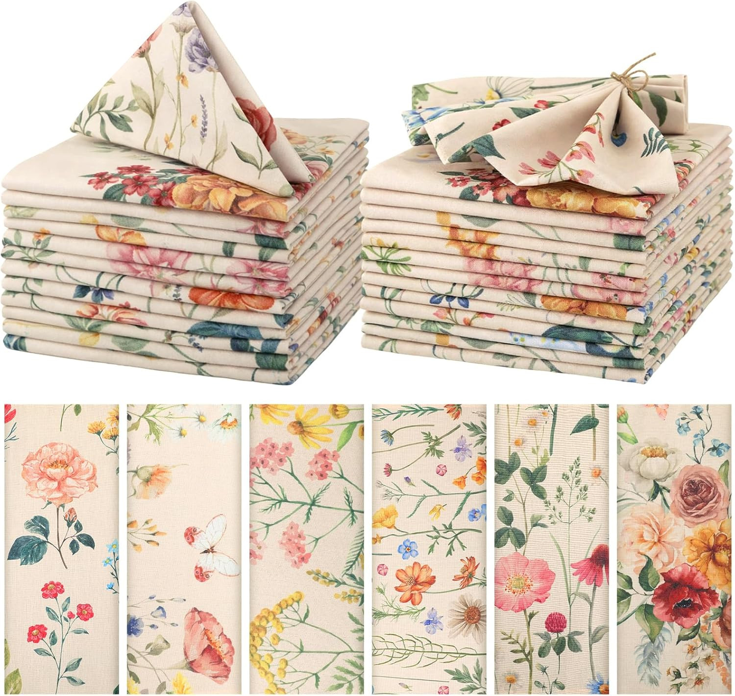 Funnymoom 24 Pcs Wildflower Floral Cloth Napkins Multicolored Reusable | Amazon (US)