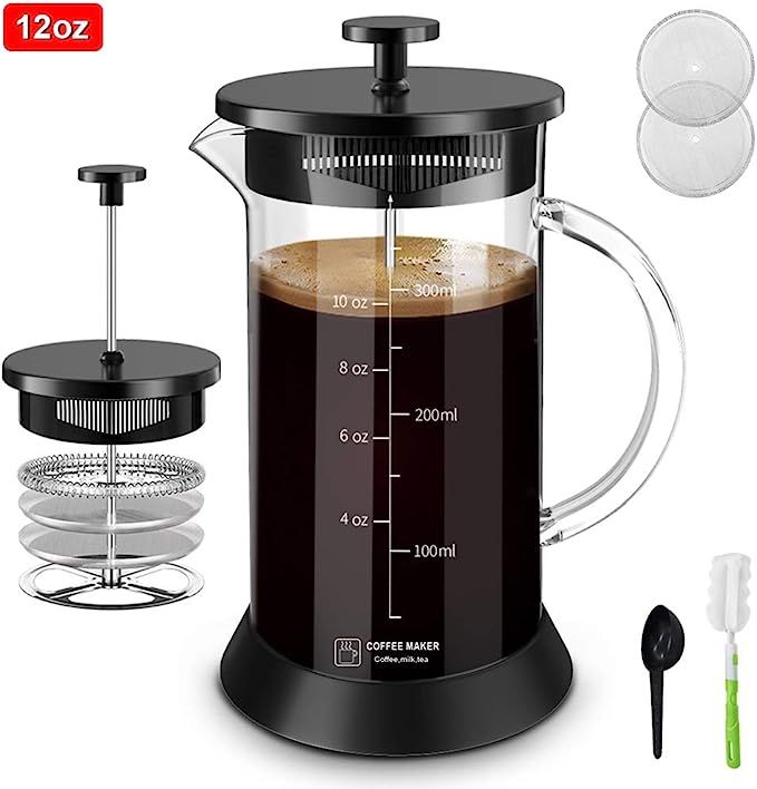 Upgraded French Press Coffee Maker Glass 12 oz, French Coffee Press with Glass handle and non-sli... | Amazon (US)