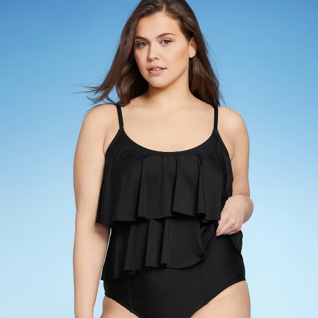 Women's Tiered Ruffle Tankini Top - Kona Sol™ Black | Target