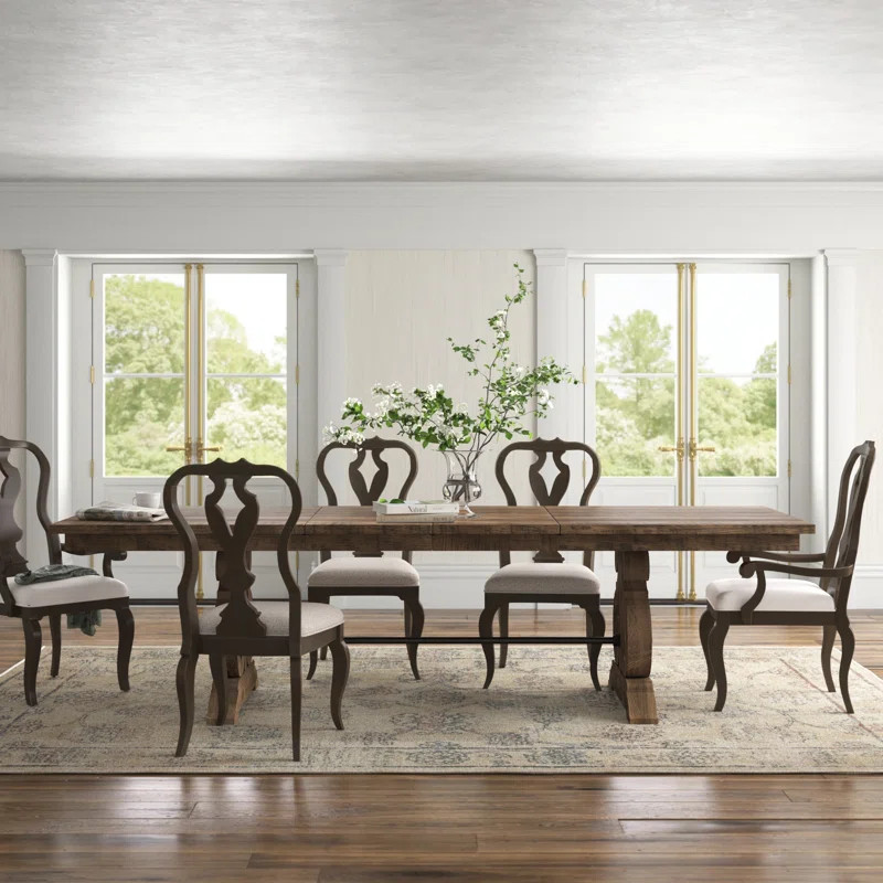 Addley Butterfly Leaf Pine Solid Wood Trestle Dining Table | Wayfair North America