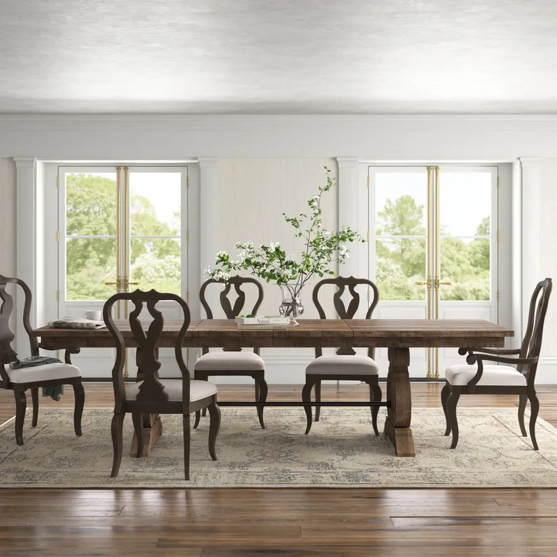 Addley Butterfly Leaf Pine Solid Wood Trestle Dining Table | Wayfair North America