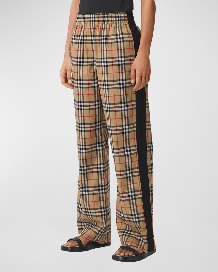Louane Side Stripe Vintage Check Trousers | Neiman Marcus