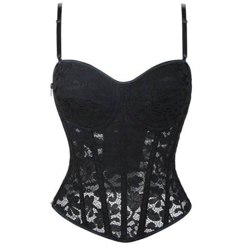 SHYMMUO Black Corset Tops for Women Sexy Floral Lace Corset Bustier for Halloween Costumes Lace Up Gothic Vintage XXL | Amazon (US)
