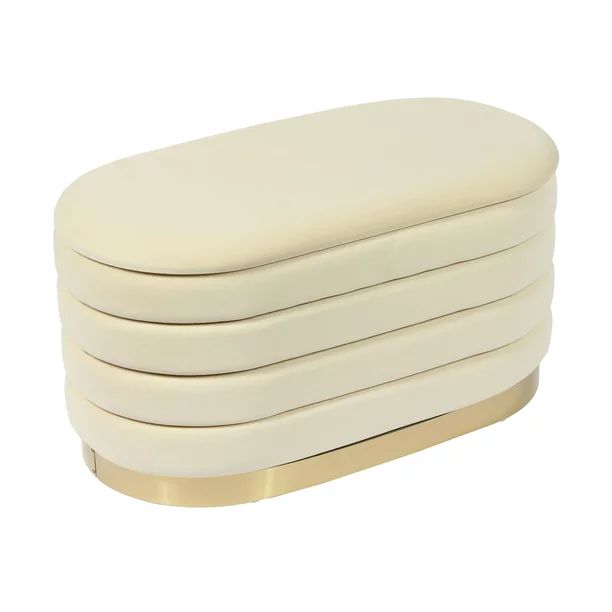 TOV Furniture Lillian Tufted Cream Velvet Storage Bench with Gold Base | Walmart (US)