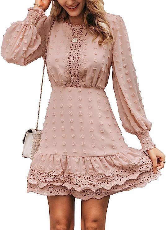 Miessial Women's Summer V Neck Chiffon Ruffle Mini Dress Elegant Tie Waist Short Sundress | Amazon (US)