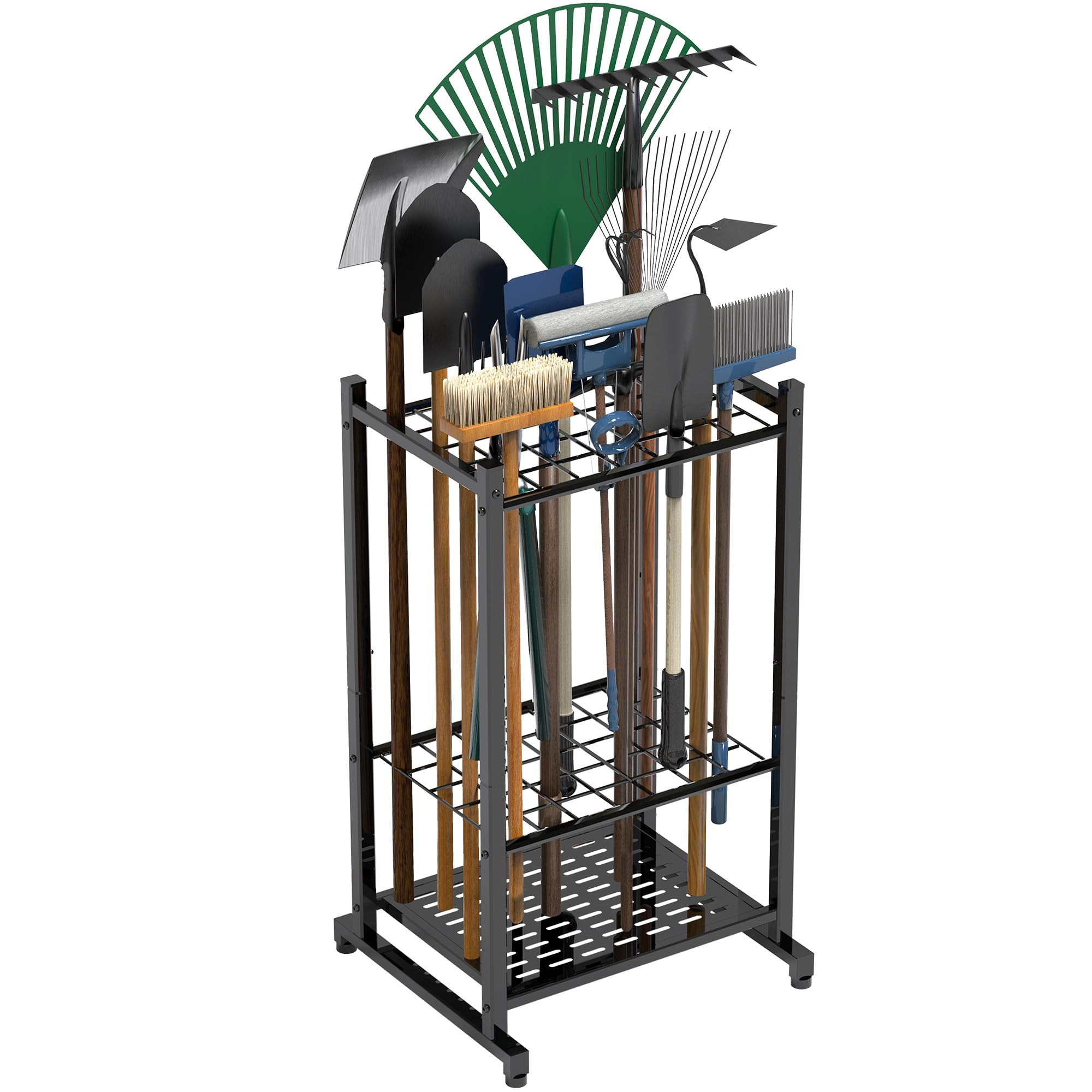 Garden Tool Organizer, Yard Tool Tower Rack for Garage Organization and Storage, Up to 35 Long-Handled Tools/Rakes/Brooms, Heavy Duty Steel Garden Tool Stand for Shed, Outdoor, Black | Amazon (US)