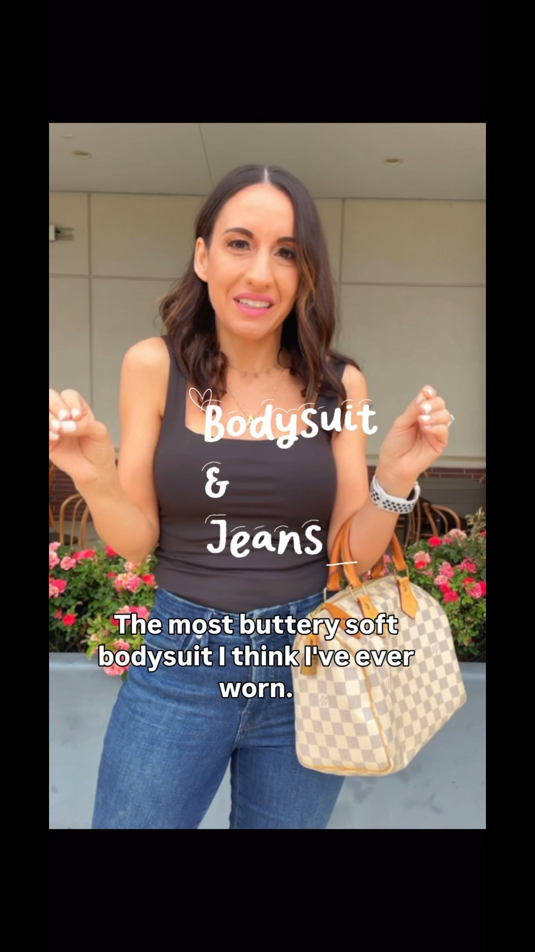 Black bodysuit, Good American brand jeans, and neutral white handbag. 
Petite style 
Petite outfit 
Amazon style 
Amazon fashionn

#LTKPetite #LTKFindsUnder50 #LTKstorytime