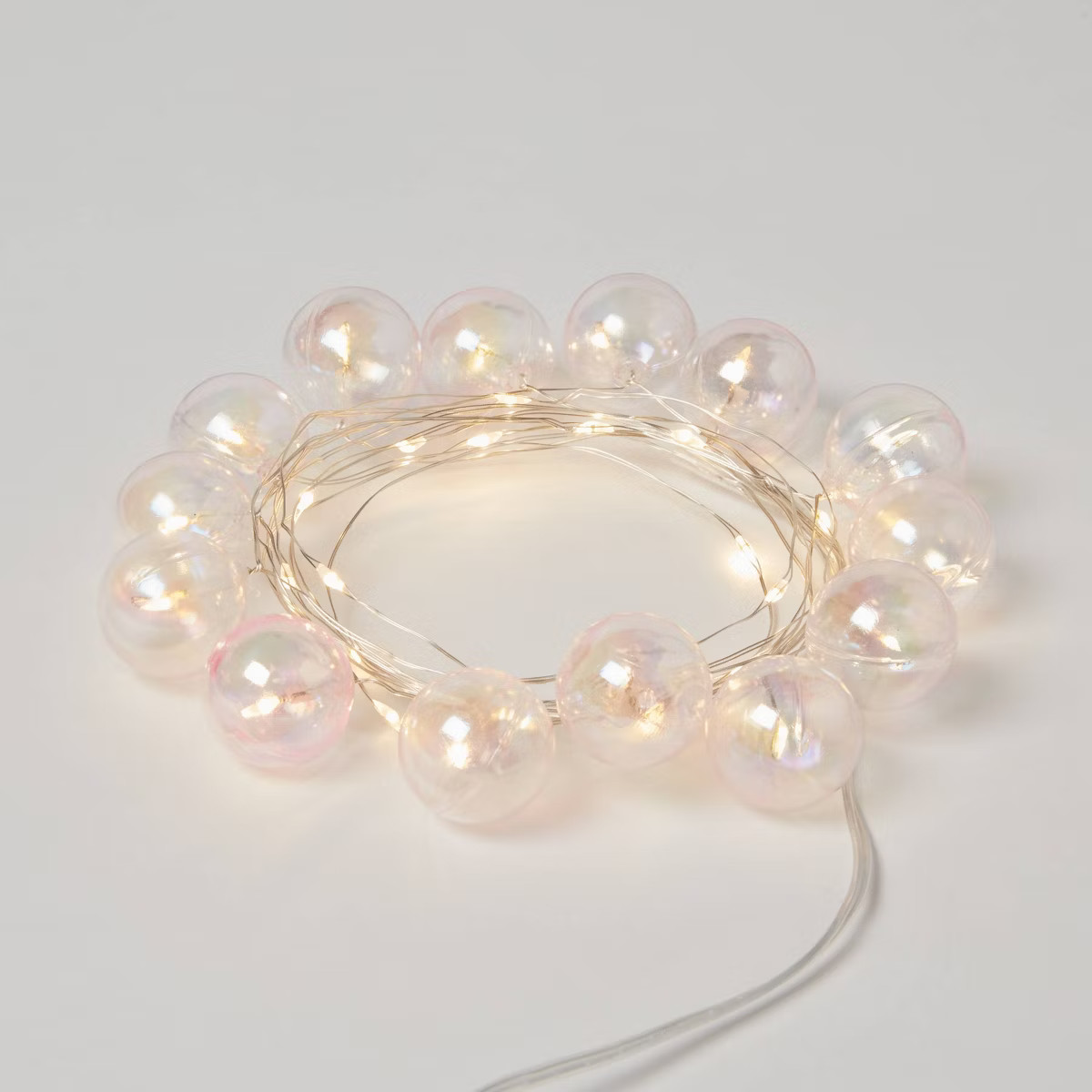 30ct LED Dewdrop with Iridescent Globes Christmas Indoor String Lights White with Silver Wire - W... | Target